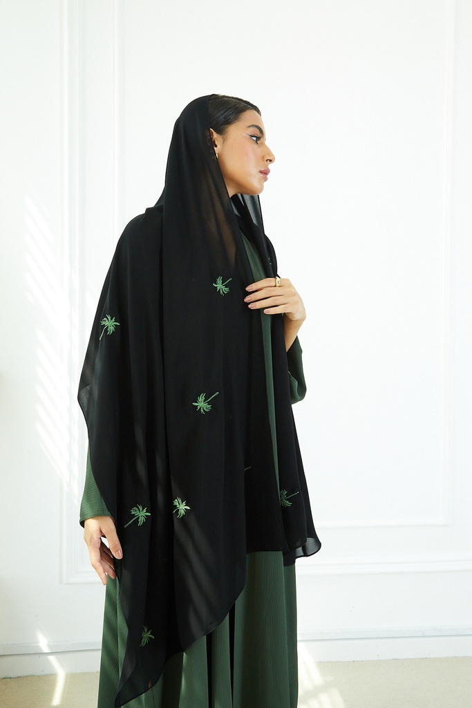 Olive Green Abaya with palm embroidery on Sheela