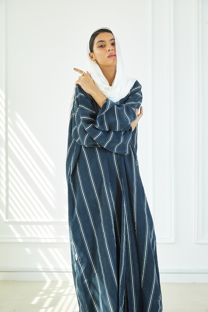 Printed Navy and White Abaya